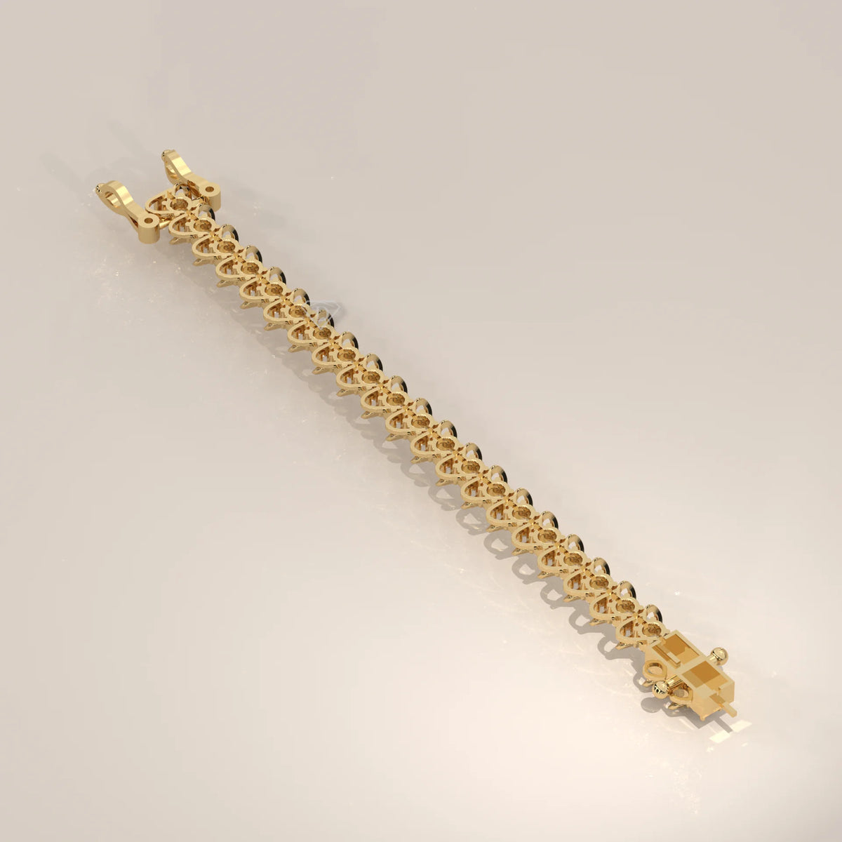 A delicate 14k gold bracelet with a repeating heart link design.