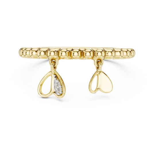 Angle-view: Round Diamond Heart Charm Ring with Pavé Setting in Yellow Gold – Lab Grown – Driona Jewels

