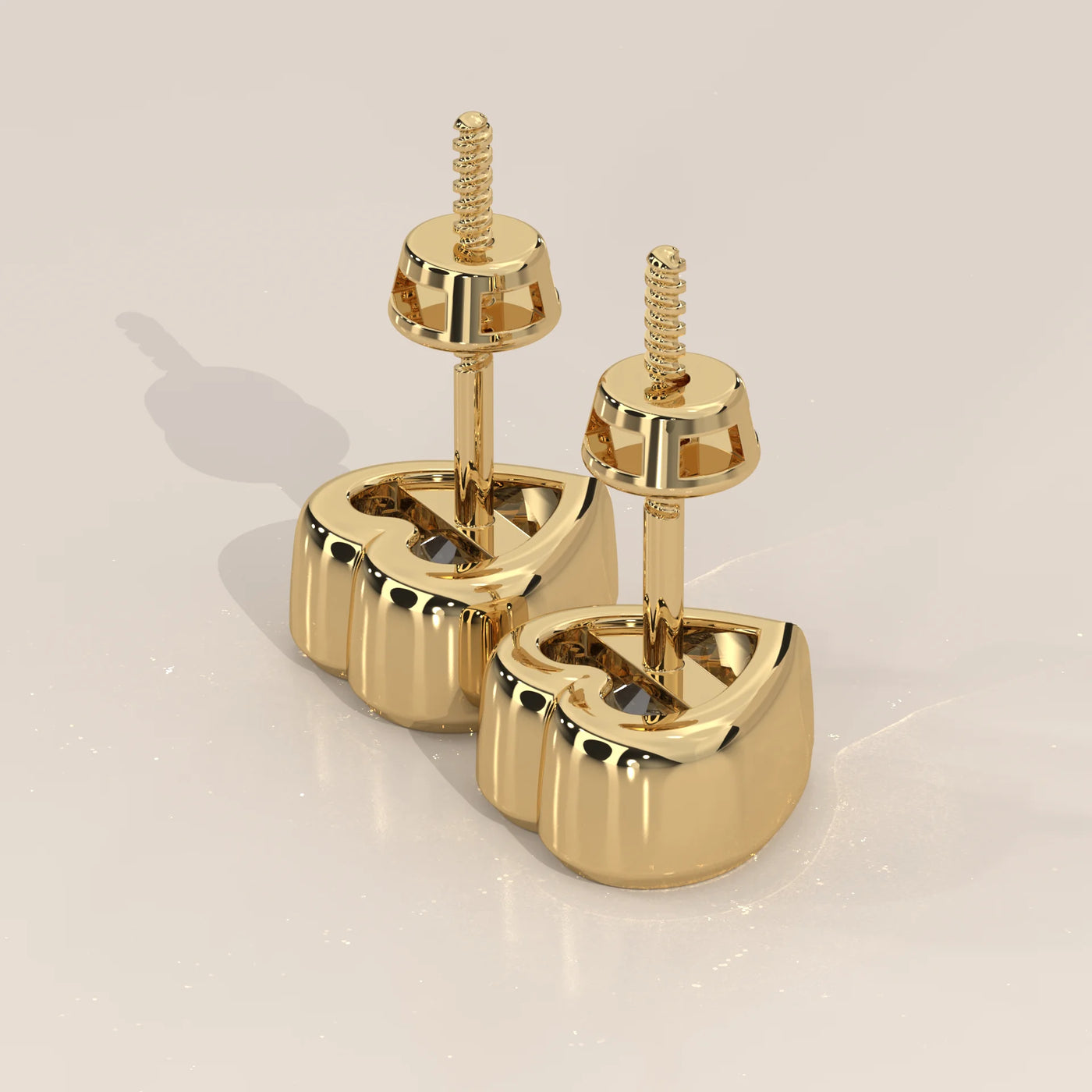 Angle View: Heart Diamond Stud Earrings with Bezel Setting in Yellow Gold – Lab Grown – Driona Jewels