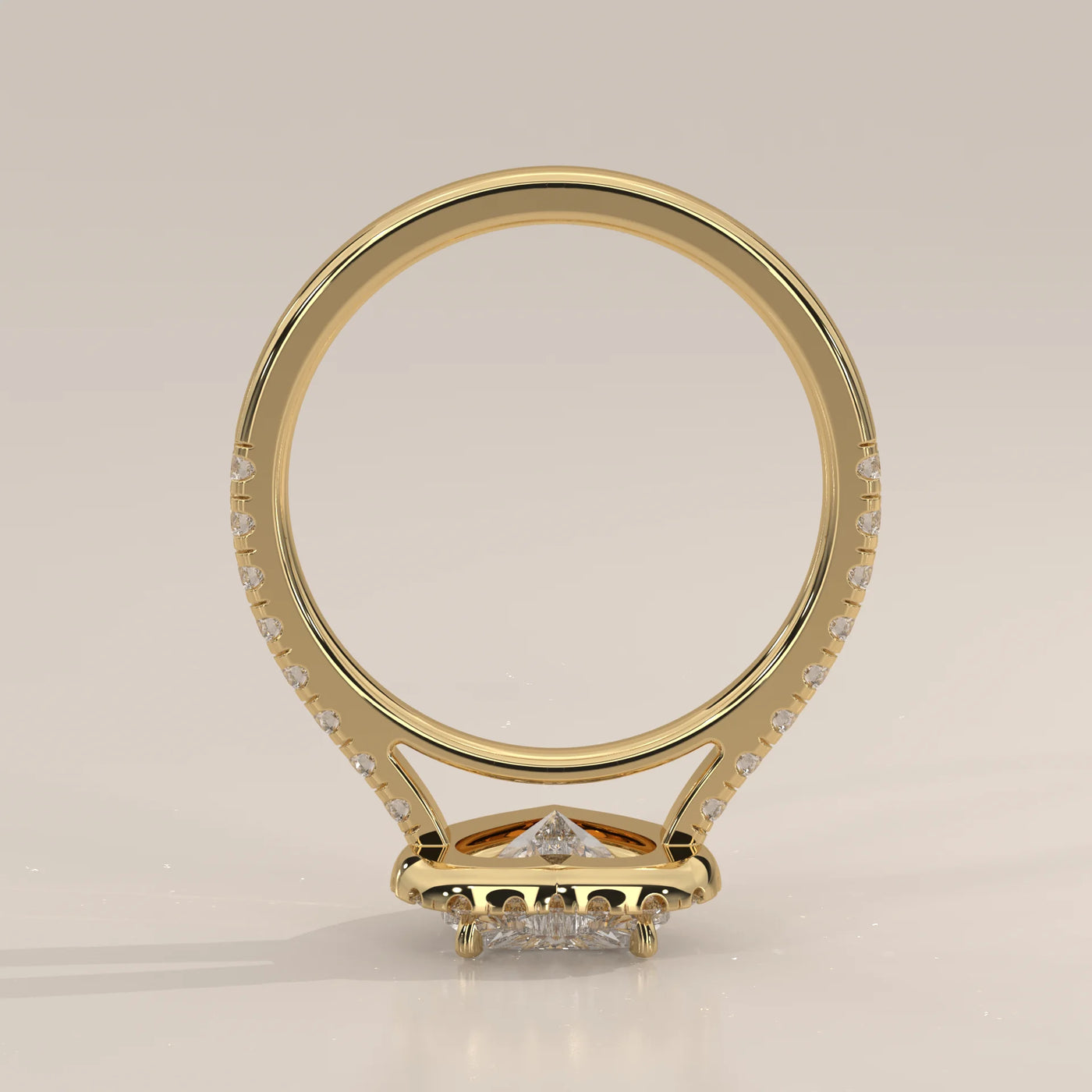 Front View: Heart Diamond Engagement Ring with Halo Setting in Yellow Gold – Lab Grown – Driona Jewels
