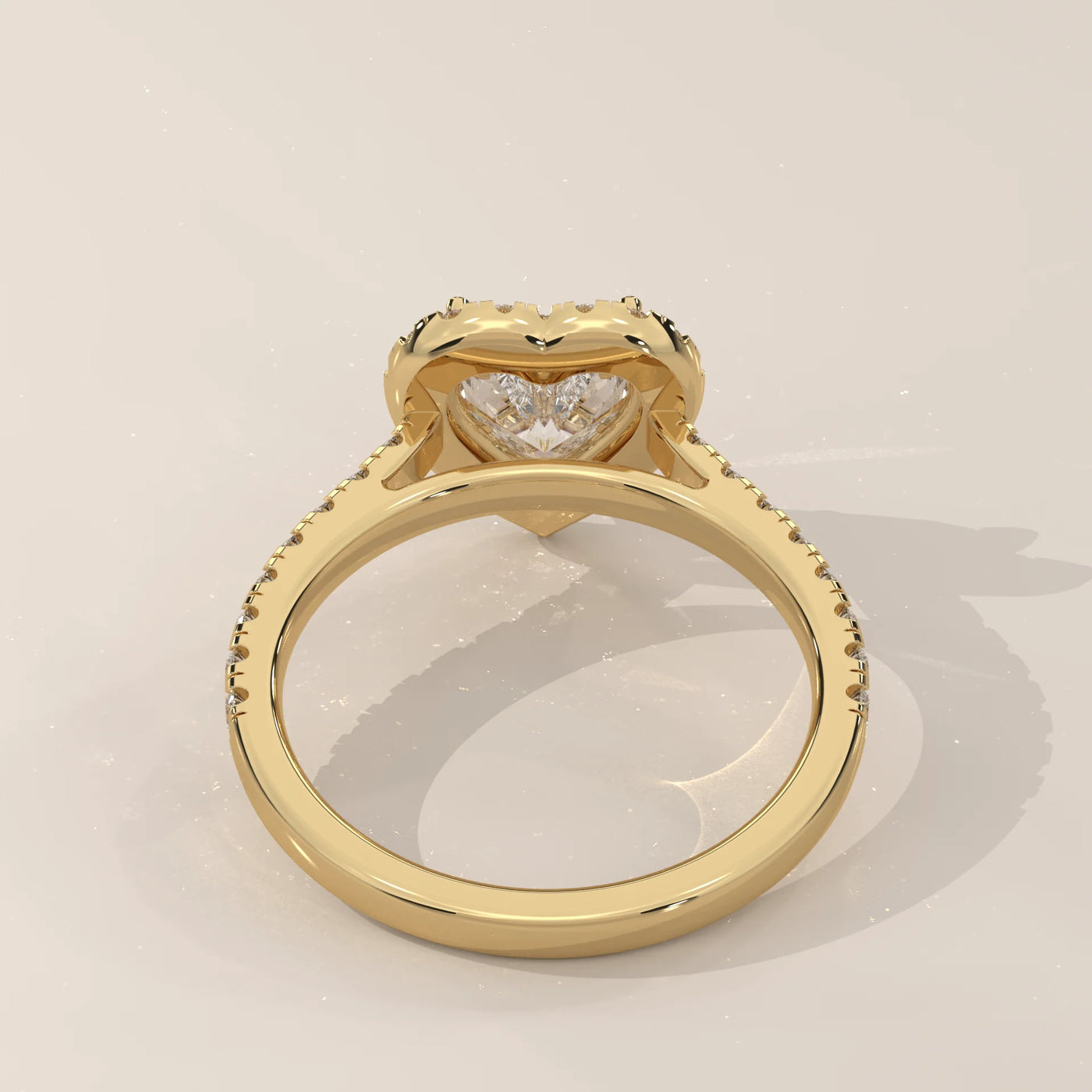 Top View: Heart Diamond Engagement Ring with Halo Setting in Yellow Gold – Lab Grown – Driona Jewels