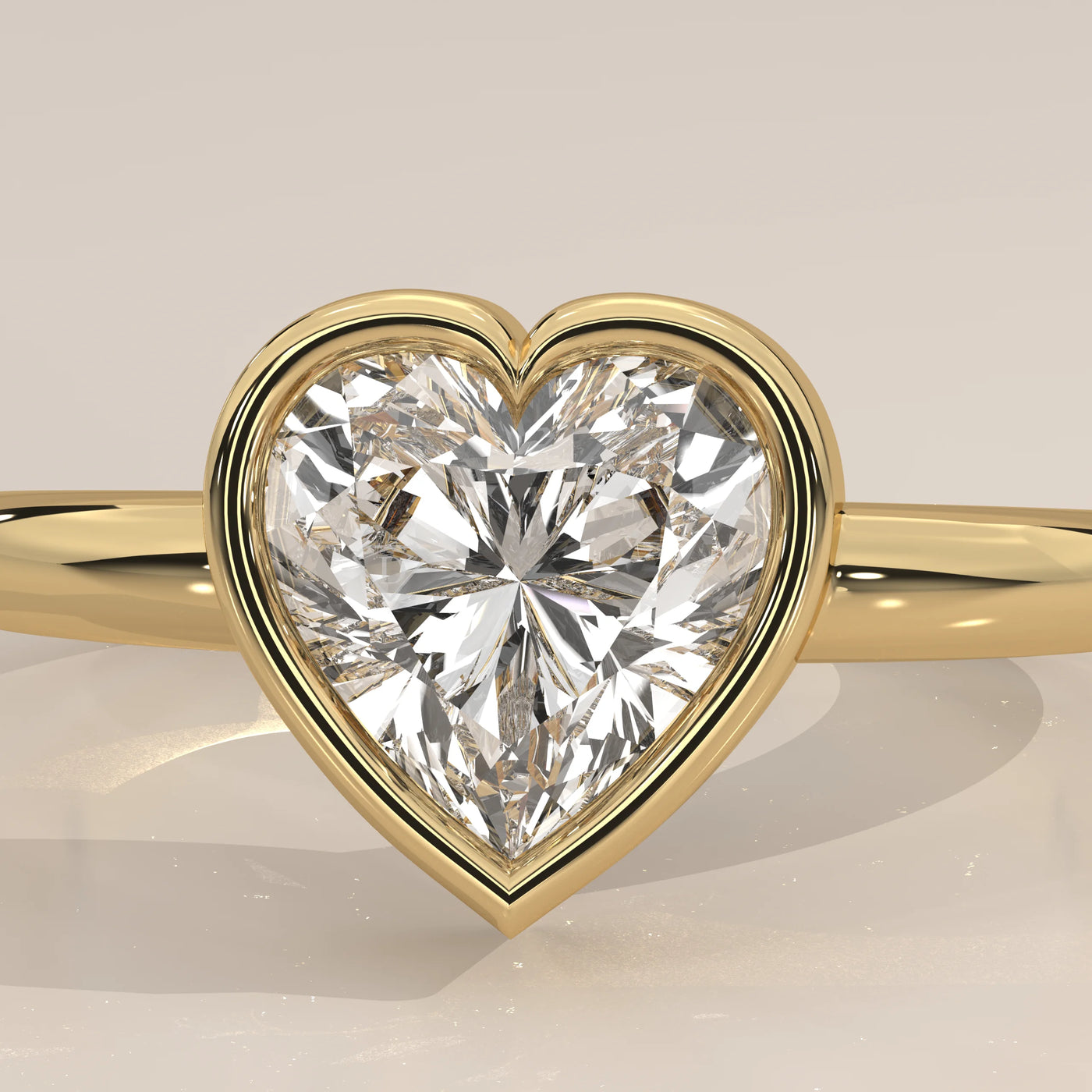 A beautiful 14k gold ring with a heart-shaped diamond and pave band.