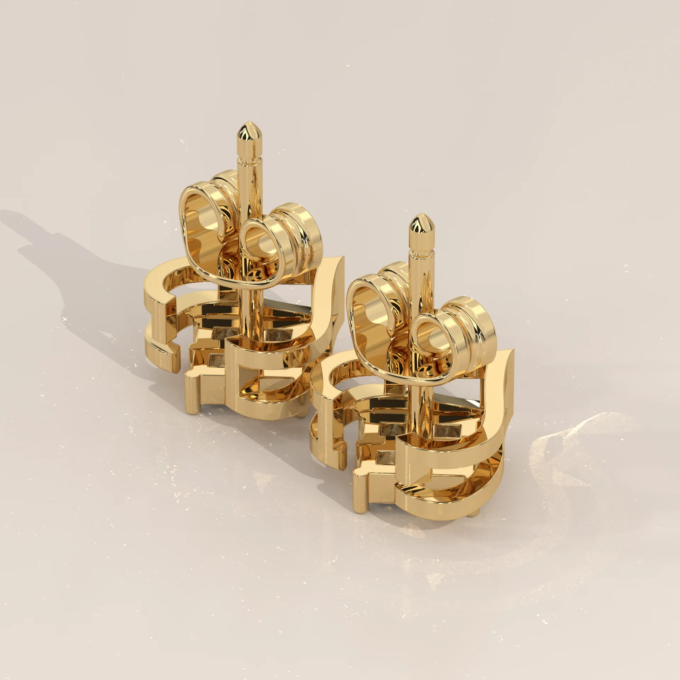Angle View: Princess Diamond Stud Earrings with Cluster Setting in Yellow Gold – Lab Grown – Driona Jewels