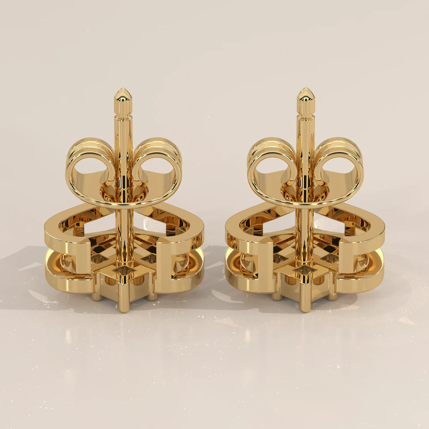 Side Profile: Princess Diamond Stud Earrings with Cluster Setting in Yellow Gold – Lab Grown – Driona Jewels