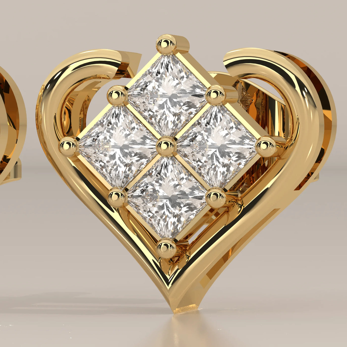 Stone Detail: Princess Lab Grown Diamonds in Cluster Setting – Yellow Gold – Driona Jewels