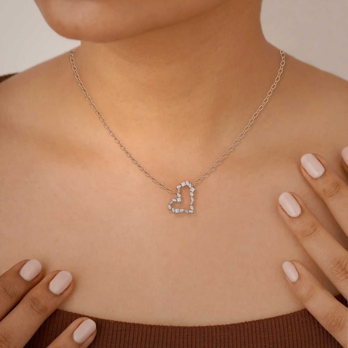 heart diamond white gold 14k front