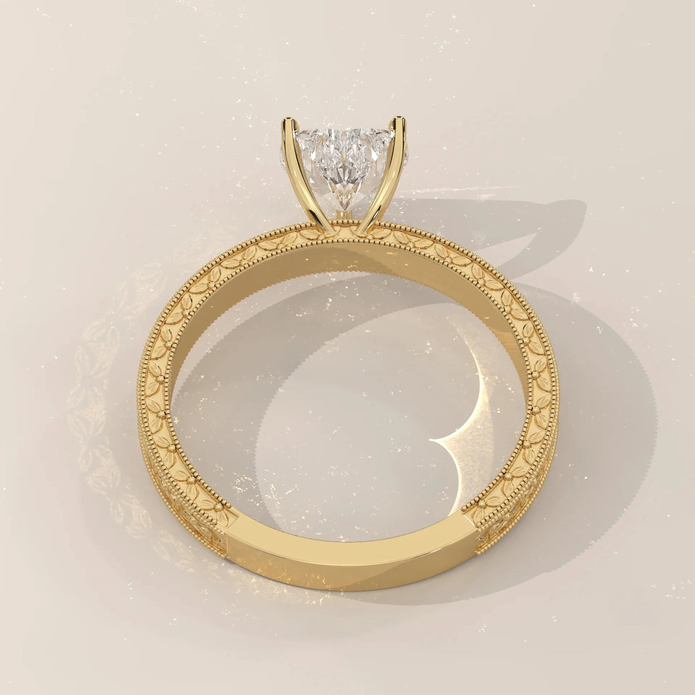 Front View: Heart Diamond Ring with Solitaire Setting in Yellow Gold – Lab Grown – Driona Jewels