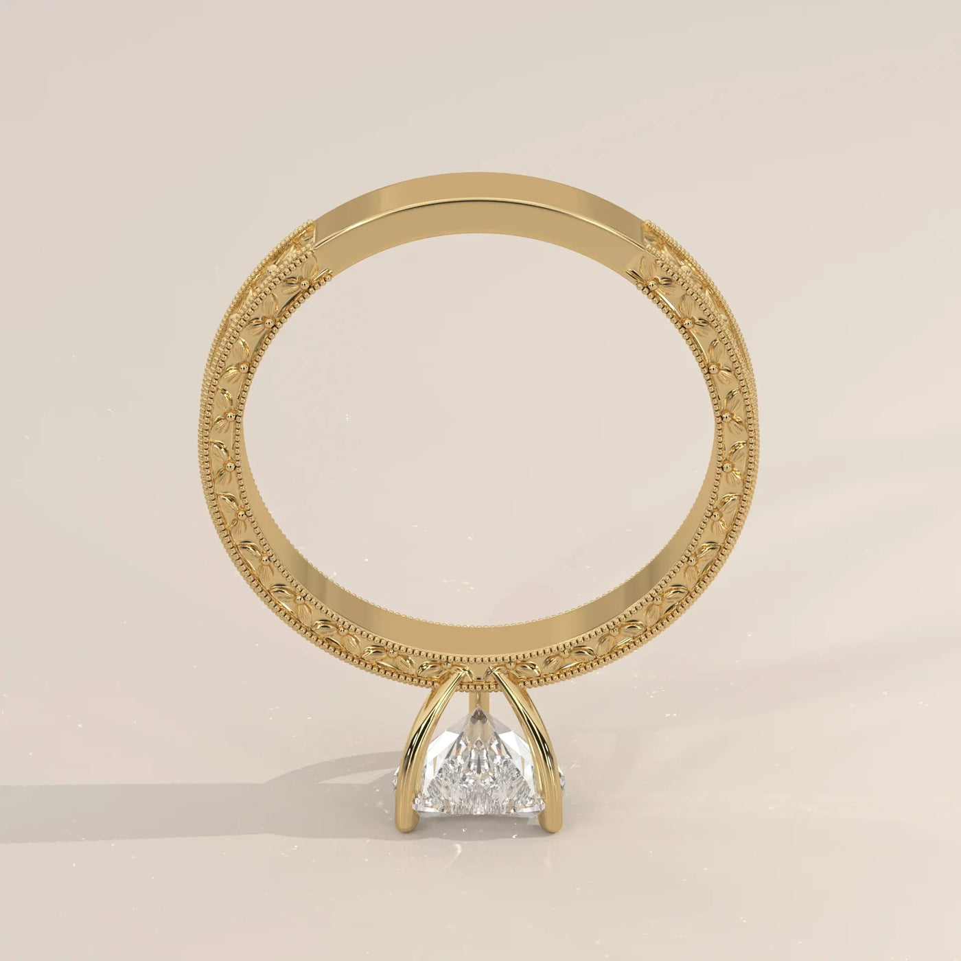 Top View: Heart Diamond Ring with Solitaire Setting in Yellow Gold – Lab Grown – Driona Jewels