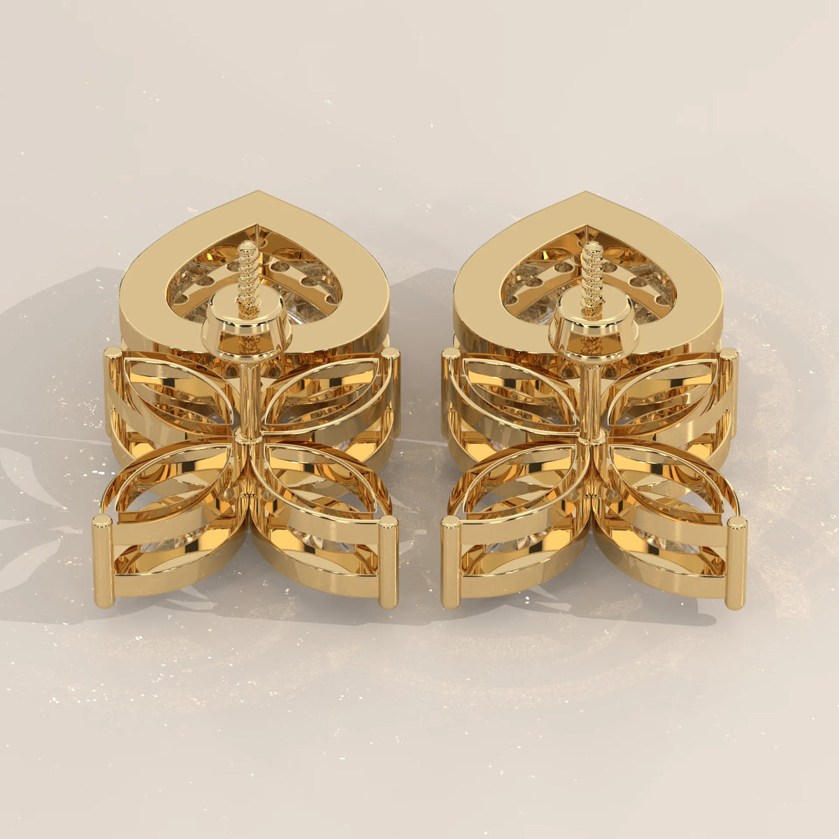 Heart Halo Lab Grown Diamond Drops with Marquise Butterfly Top in yellow gold, shown on a plain background.