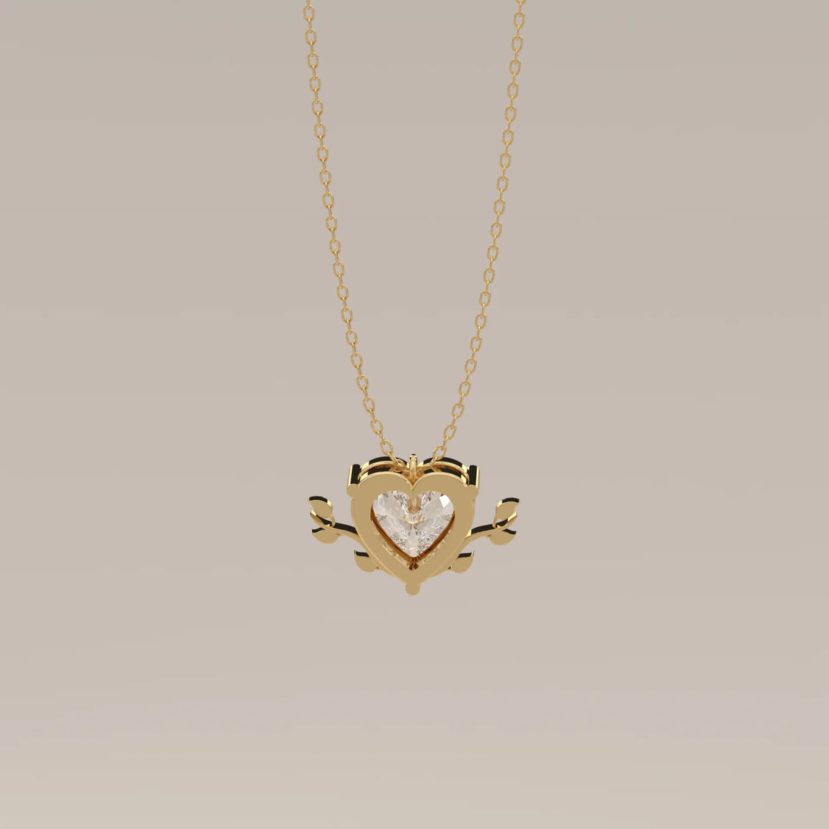Heart Lab Grown Diamond Pendant with Leaf Vine Wreath in yellow gold, photographed head-on.