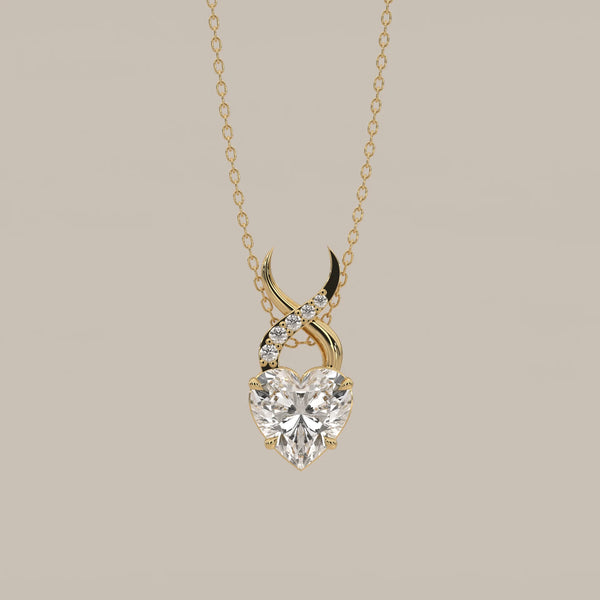 Heart Lab Grown Diamond Pendant with a Pave Twist Bail in yellow gold, shown from the front.