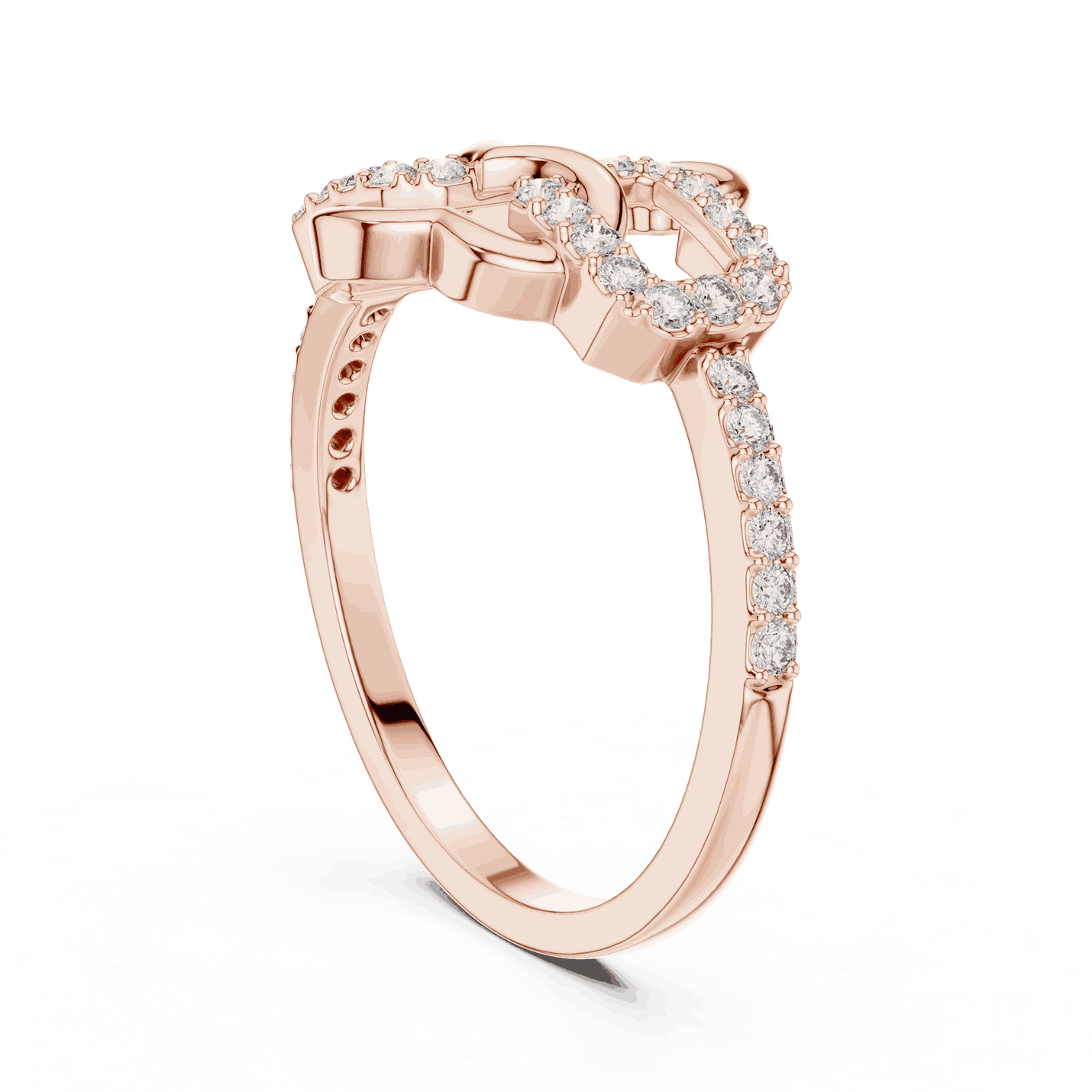 10K Rose Gold Diamond Ring featuring Heart Link Chain style with Polished finish for women - Perfect Gift for Her - Angled View