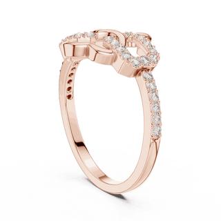 10K Rose Gold Diamond Ring featuring Heart Link Chain style with Polished finish for women - Perfect Gift for Her - Angled View