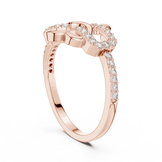 10K Rose Gold Diamond Ring featuring Heart Link Chain style with Polished finish for women - Perfect Gift for Her - Angled View