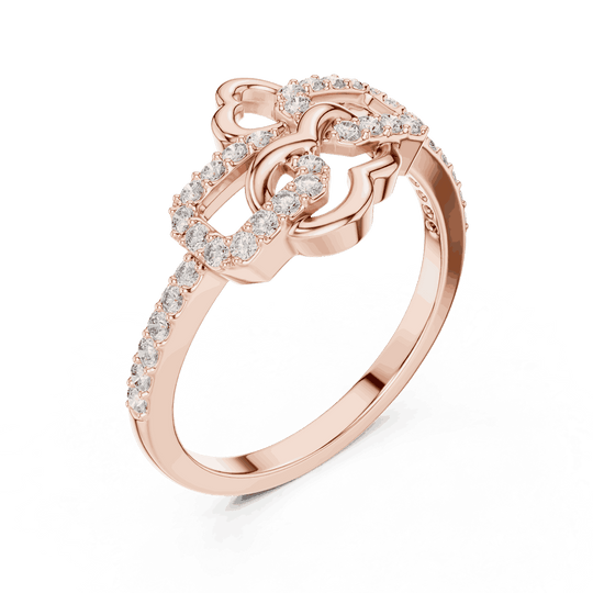 10K Rose Gold Diamond Ring featuring Heart Link Chain style with Polished finish for women - Perfect Gift for Her - Angled View 2