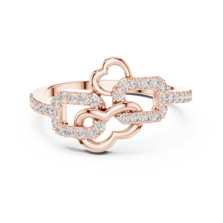 10K Rose Gold Diamond Ring featuring Heart Link Chain style with Polished finish for women - Perfect Gift for Her - Front View