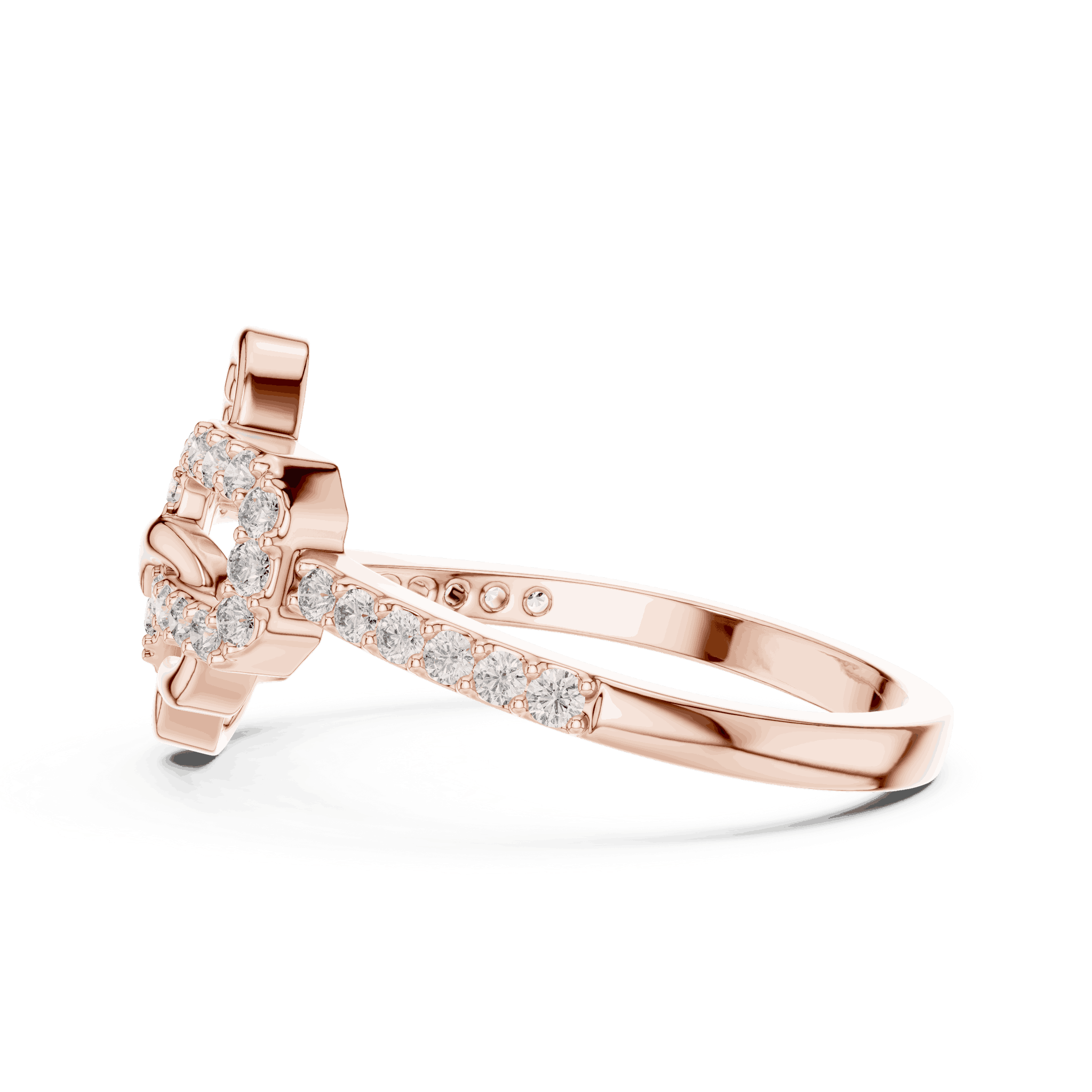 10K Rose Gold Diamond Ring featuring Heart Link Chain style with Polished finish for women - Perfect Gift for Her - Side View