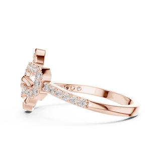 10K Rose Gold Diamond Ring featuring Heart Link Chain style with Polished finish for women - Perfect Gift for Her - Side View