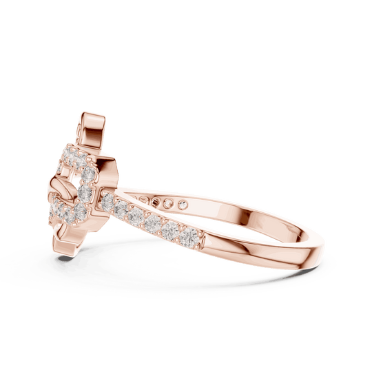 10K Rose Gold Diamond Ring featuring Heart Link Chain style with Polished finish for women - Perfect Gift for Her - Side View