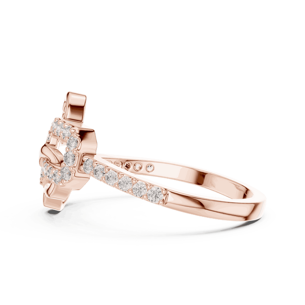 10K Rose Gold Diamond Ring featuring Heart Link Chain style with Polished finish for women - Perfect Gift for Her - Side View