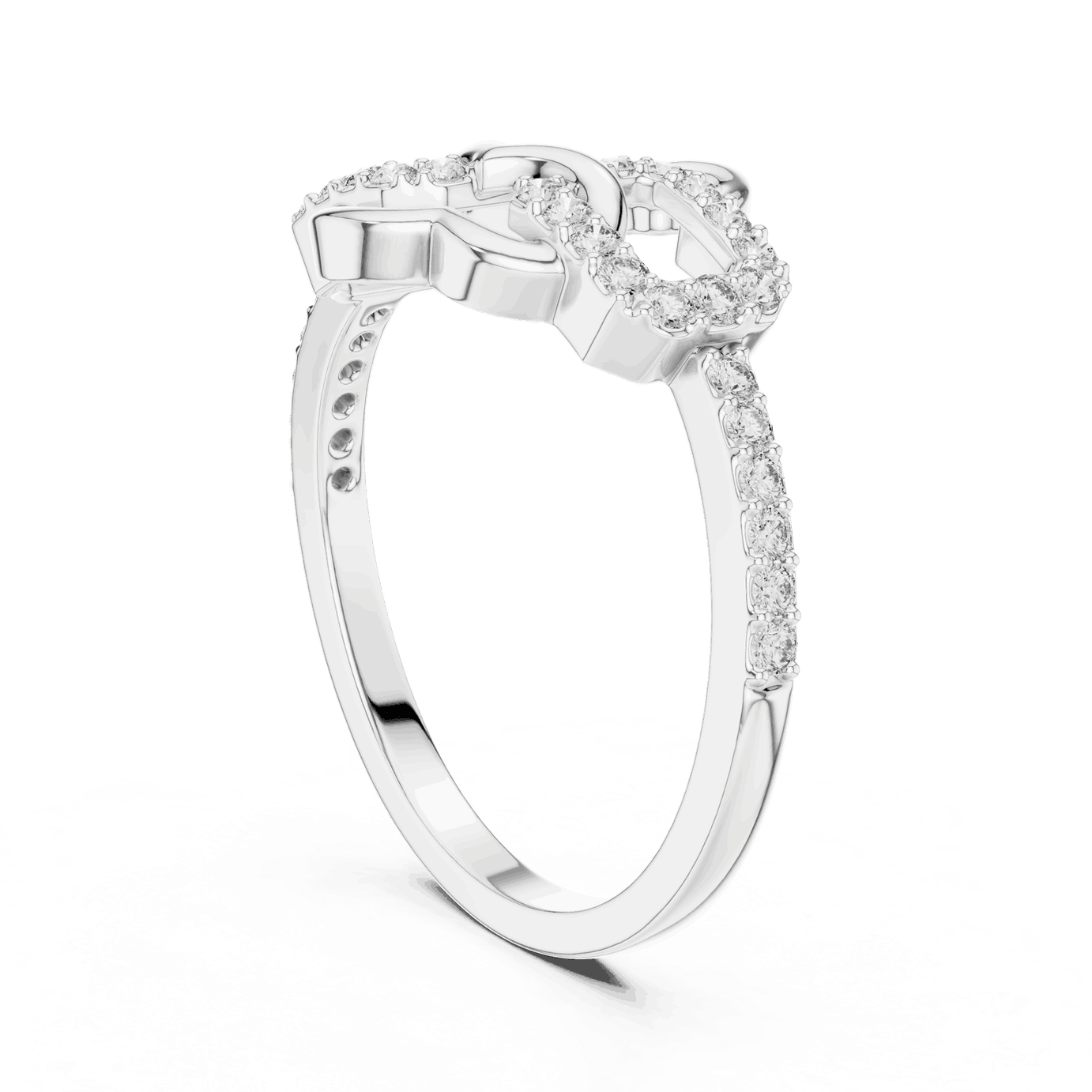 14K White Gold Diamond Ring featuring Heart Link Chain style with Polished finish for women - Perfect Gift for Her - Angled View