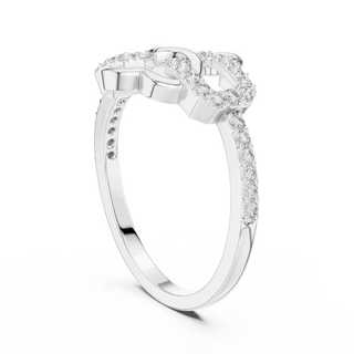 14K White Gold Diamond Ring featuring Heart Link Chain style with Polished finish for women - Perfect Gift for Her - Angled View