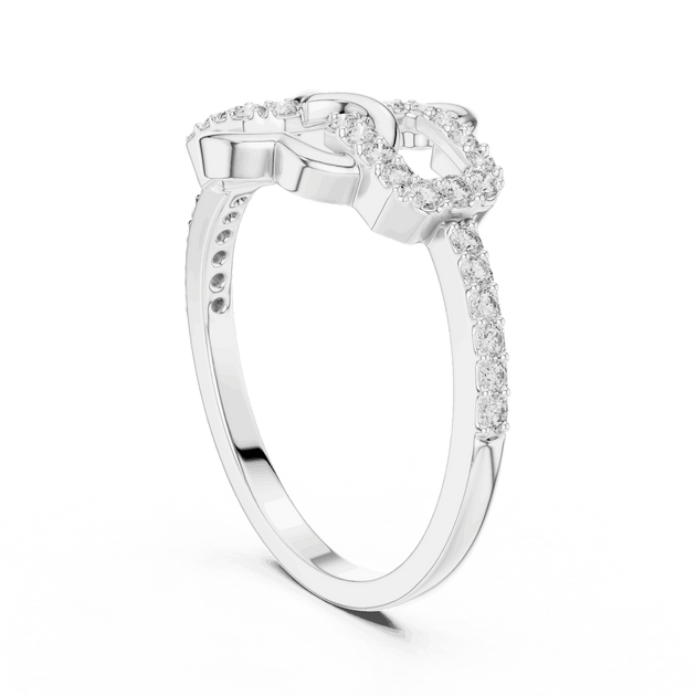 14K White Gold Diamond Ring featuring Heart Link Chain style with Polished finish for women - Perfect Gift for Her - Angled View