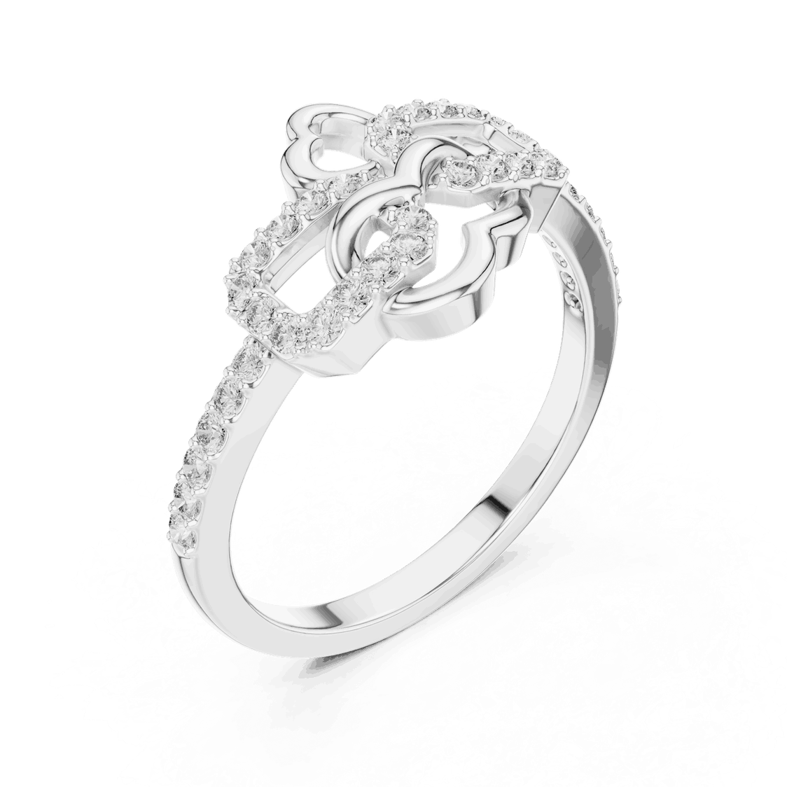 14K White Gold Diamond Ring featuring Heart Link Chain style with Polished finish for women - Perfect Gift for Her - Angled View 2