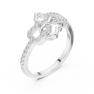 14K White Gold Diamond Ring featuring Heart Link Chain style with Polished finish for women - Perfect Gift for Her - Angled View 2