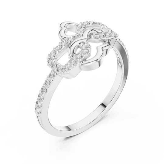 14K White Gold Diamond Ring featuring Heart Link Chain style with Polished finish for women - Perfect Gift for Her - Angled View 2