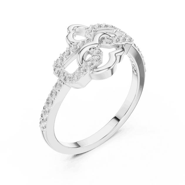 14K White Gold Diamond Ring featuring Heart Link Chain style with Polished finish for women - Perfect Gift for Her - Angled View 2