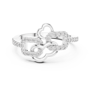 14K White Gold Diamond Ring featuring Heart Link Chain style with Polished finish for women - Perfect Gift for Her - Front View