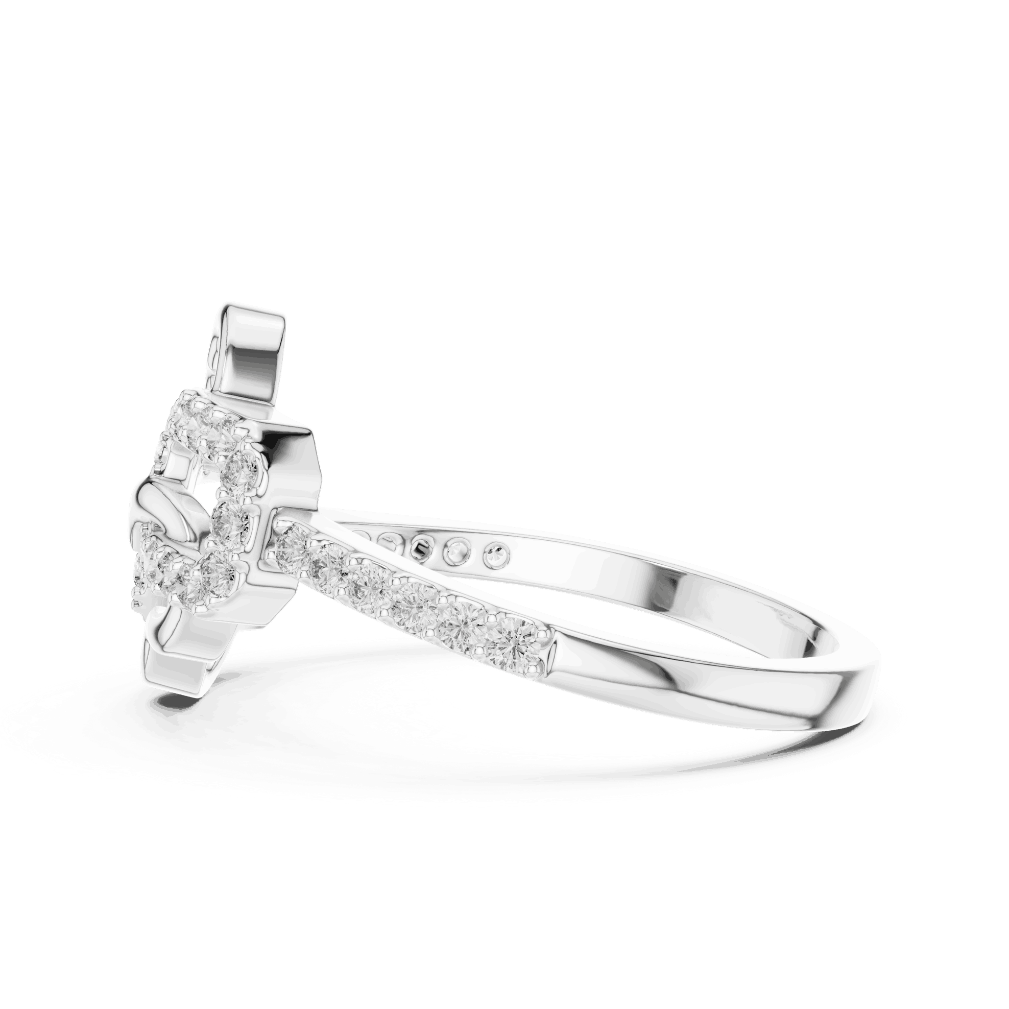 14K White Gold Diamond Ring featuring Heart Link Chain style with Polished finish for women - Perfect Gift for Her - Side View