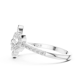 14K White Gold Diamond Ring featuring Heart Link Chain style with Polished finish for women - Perfect Gift for Her - Side View