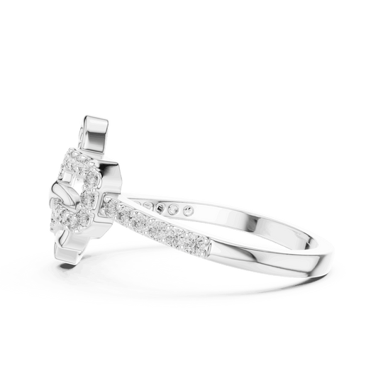 14K White Gold Diamond Ring featuring Heart Link Chain style with Polished finish for women - Perfect Gift for Her - Side View