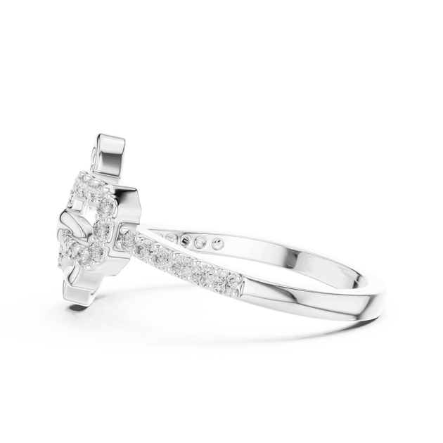 14K White Gold Diamond Ring featuring Heart Link Chain style with Polished finish for women - Perfect Gift for Her - Side View