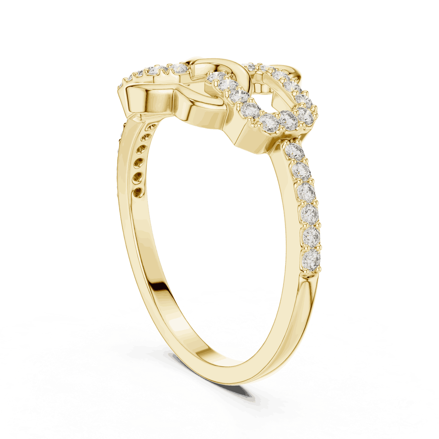 18K Yellow Gold Diamond Ring featuring Heart Link Chain style with Polished finish for women - Perfect Gift for Her - Angled View