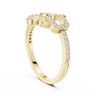 18K Yellow Gold Diamond Ring featuring Heart Link Chain style with Polished finish for women - Perfect Gift for Her - Angled View