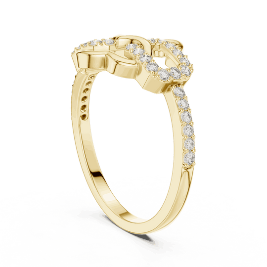 18K Yellow Gold Diamond Ring featuring Heart Link Chain style with Polished finish for women - Perfect Gift for Her - Angled View