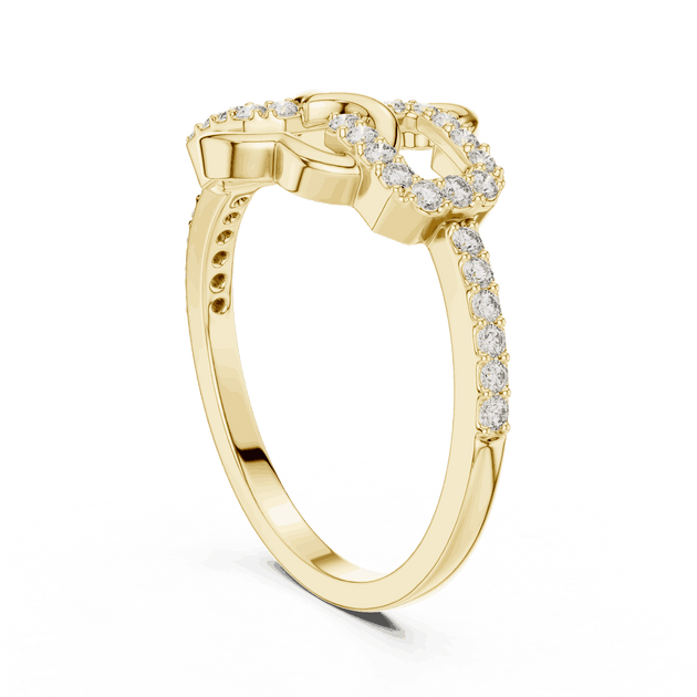 18K Yellow Gold Diamond Ring featuring Heart Link Chain style with Polished finish for women - Perfect Gift for Her - Angled View