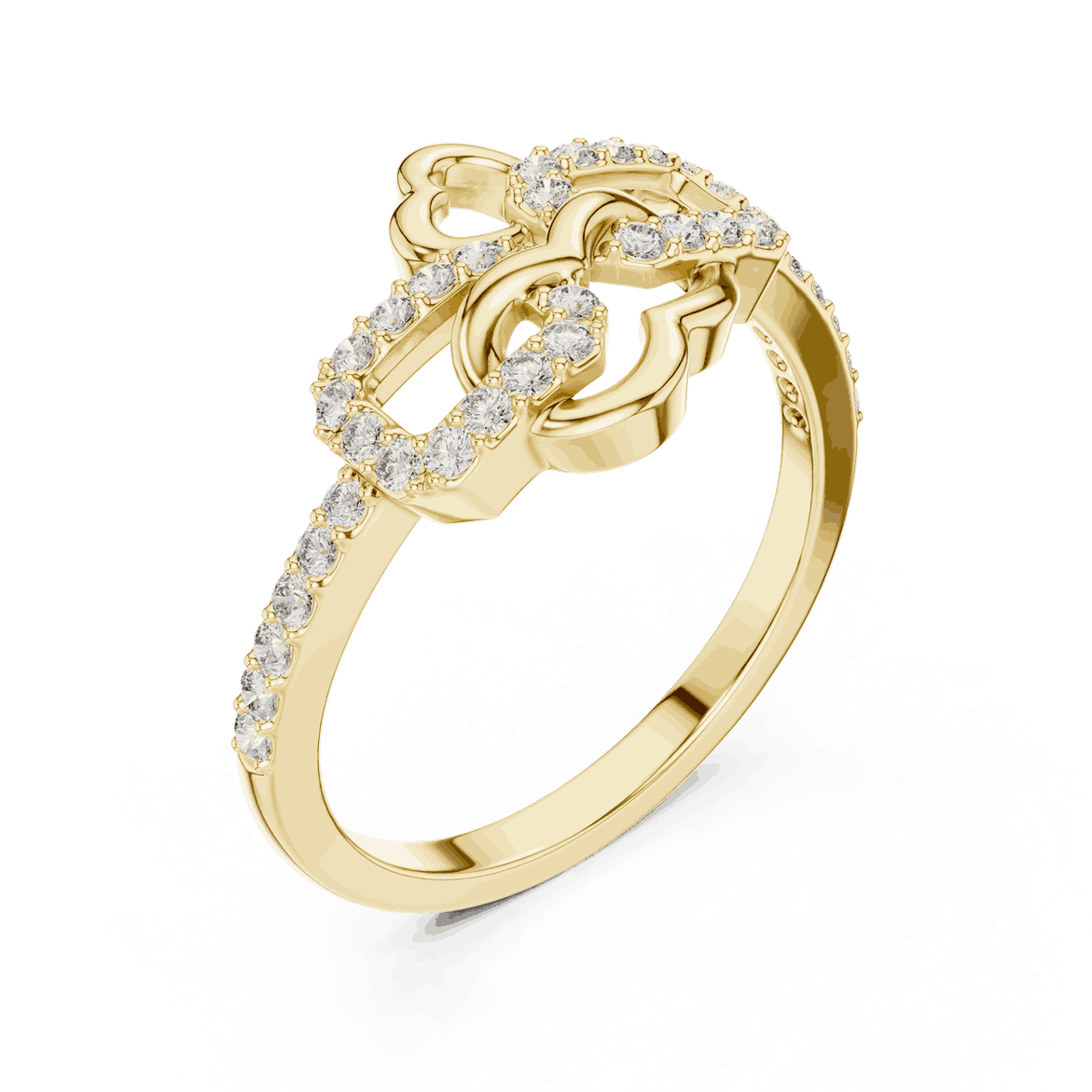 18K Yellow Gold Diamond Ring featuring Heart Link Chain style with Polished finish for women - Perfect Gift for Her - Angled View 2
