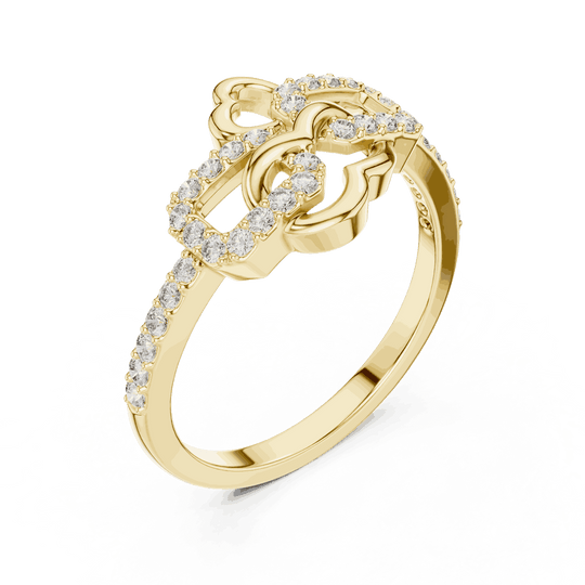 18K Yellow Gold Diamond Ring featuring Heart Link Chain style with Polished finish for women - Perfect Gift for Her - Angled View 2