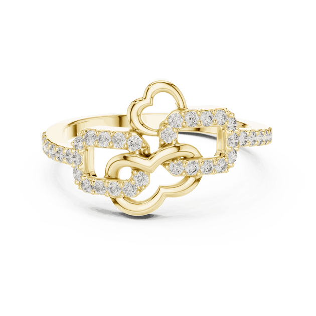 18K Yellow Gold Diamond Ring featuring Heart Link Chain style with Polished finish for women - Perfect Gift for Her - Front View