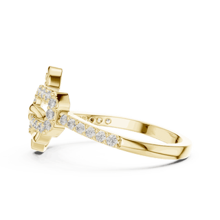18K Yellow Gold Diamond Ring featuring Heart Link Chain style with Polished finish for women - Perfect Gift for Her - Side View