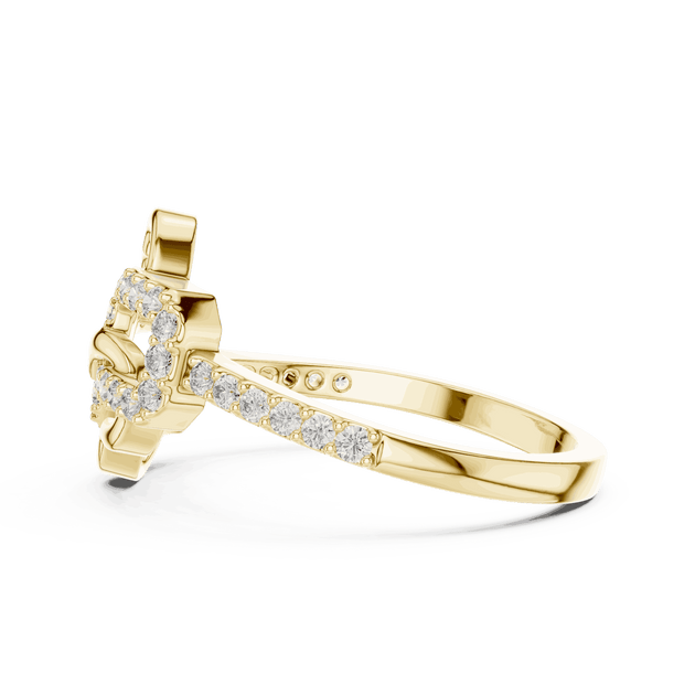 18K Yellow Gold Diamond Ring featuring Heart Link Chain style with Polished finish for women - Perfect Gift for Her - Side View