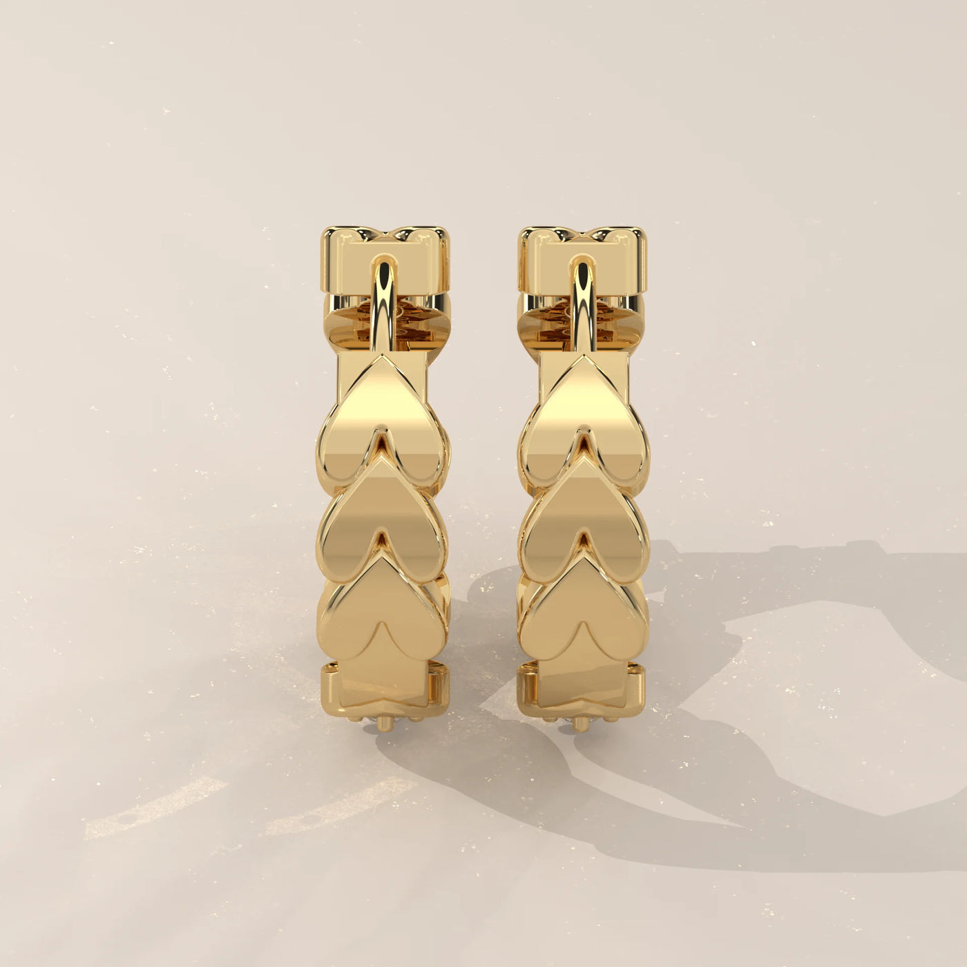 Back View: Heart Diamond Hoop Earrings with Prong Setting in Yellow Gold – Lab Grown – Driona Jewels