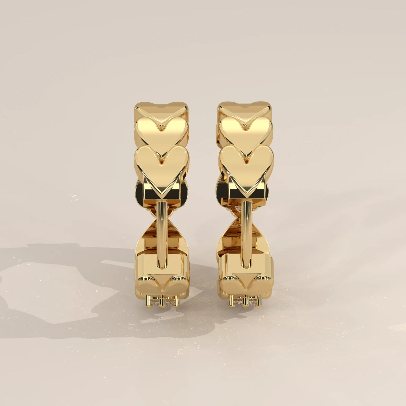 Side Profile: Heart Diamond Hoop Earrings with Prong Setting in Yellow Gold – Lab Grown – Driona Jewels