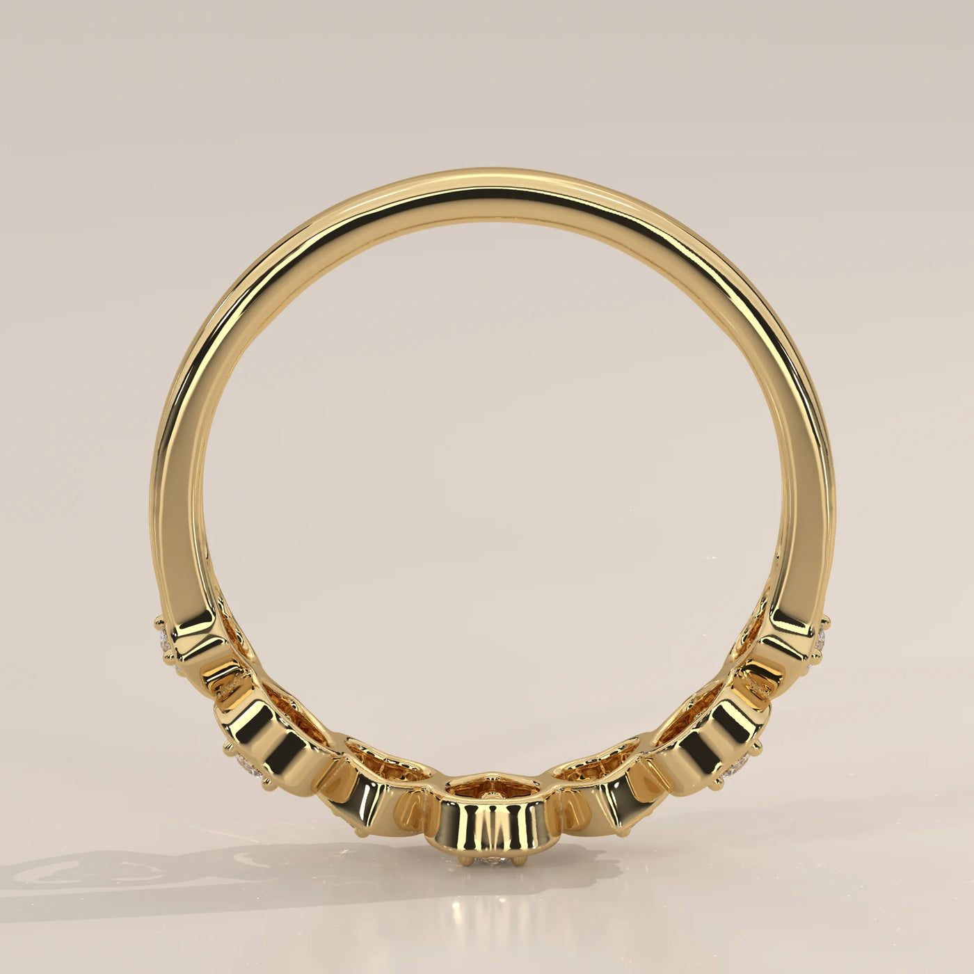 Front View: Heart Diamond Wedding Band with Prong Setting in Yellow Gold – Lab Grown – Driona Jewels