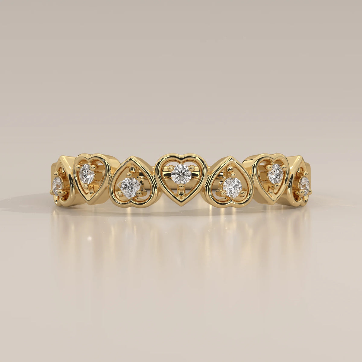 Side Profile: Heart Diamond Wedding Band with Prong Setting in Yellow Gold – Lab Grown – Driona Jewels