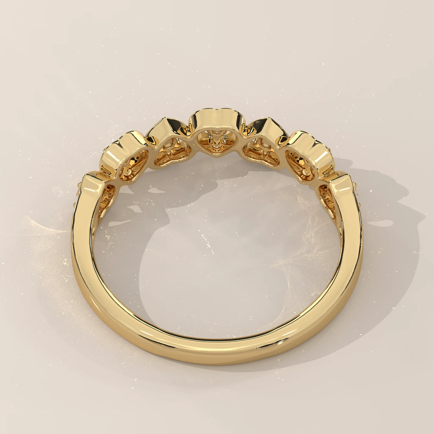 Top View: Heart Diamond Wedding Band with Prong Setting in Yellow Gold – Lab Grown – Driona Jewels